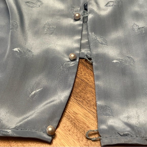 VTG 80s Handmade SECRETARY BLOUSE Silk poly Balloon Sleeves PEARL BUTTONS Med - Picture 8 of 14